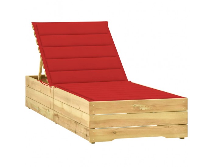 Sonata H Шезлонг с червена възглавница, импрегниран бор