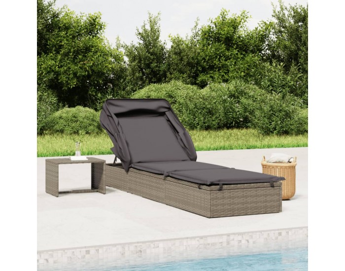 Sonata H Шезлонг със сгъваем покрив, сив, 213x63x97 см, полиратан