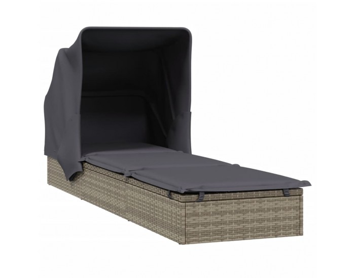 Sonata H Шезлонг със сгъваем покрив, сив, 213x63x97 см, полиратан