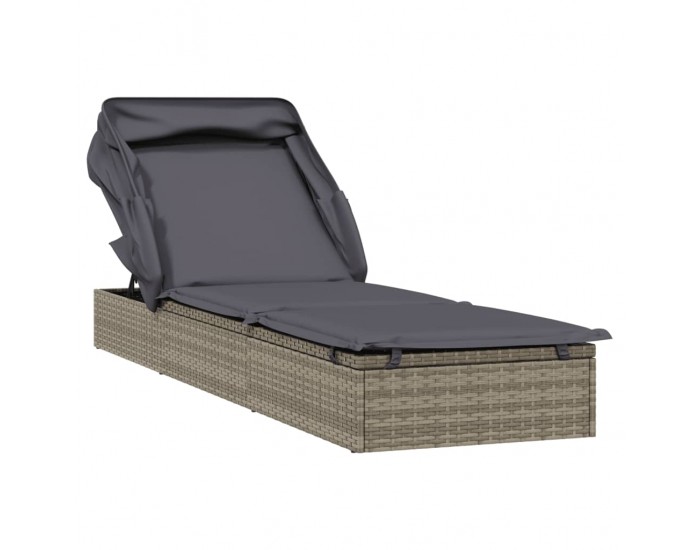 Sonata H Шезлонг със сгъваем покрив, сив, 213x63x97 см, полиратан