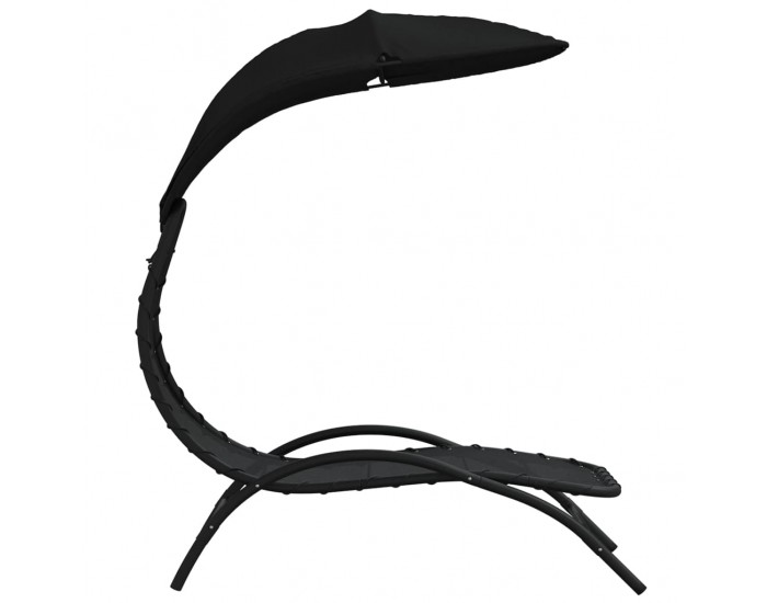 Sonata H Шезлонг със сенник, черен, 167x80x195 см, текстил и стомана