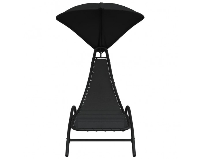 Sonata H Шезлонг със сенник, черен, 167x80x195 см, текстил и стомана