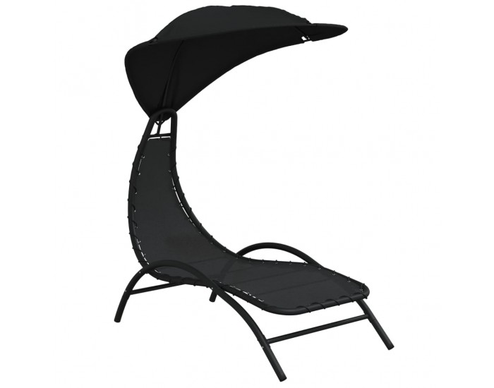 Sonata H Шезлонг със сенник, черен, 167x80x195 см, текстил и стомана
