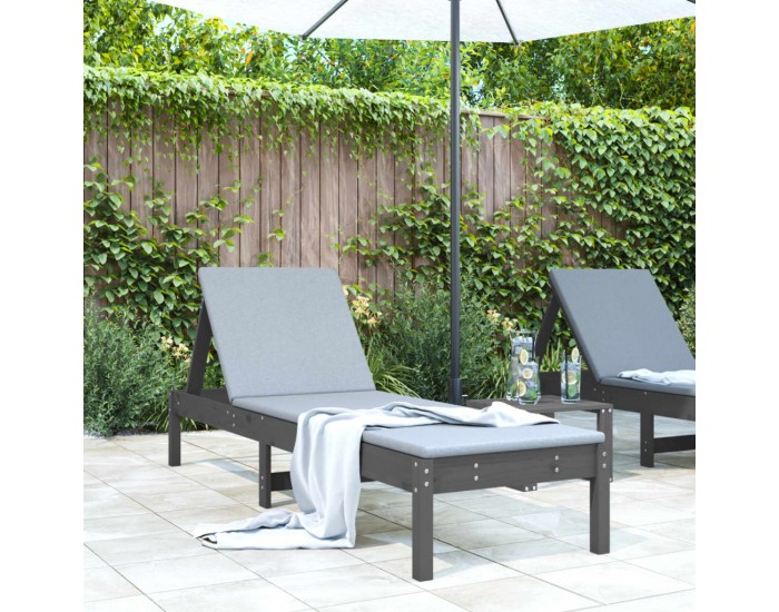 Sonata H Шезлонг, сив, 199,5x60x74 см, борово дърво масив