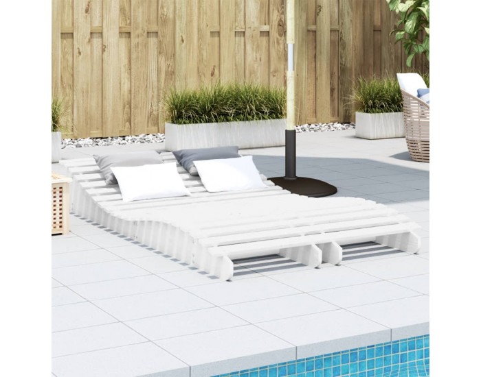 Sonata H Шезлонги, 2 бр, бели, 205x60x31,5 см, борово дърво масив