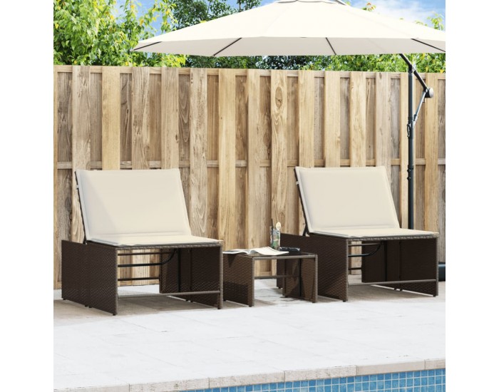 Sonata H Шезлонги, 2 бр. с маса, кафяви, полиратан