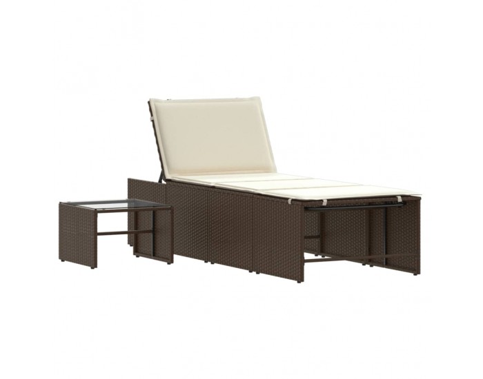 Sonata H Шезлонги, 2 бр. с маса, кафяви, полиратан