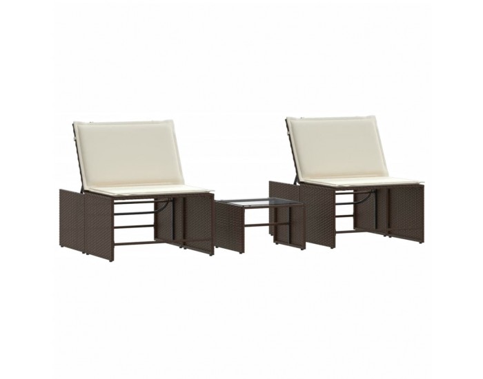Sonata H Шезлонги, 2 бр. с маса, кафяви, полиратан