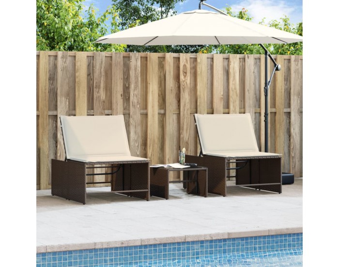 Sonata H Шезлонги, 2 бр. с маса, кафяви, полиратан