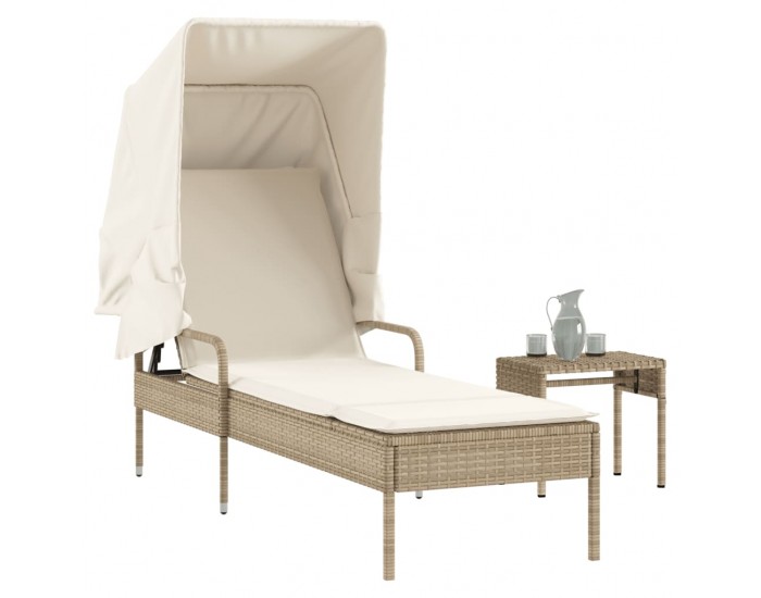 Sonata H Шезлонг със сенник и маса, бежов, полиратан