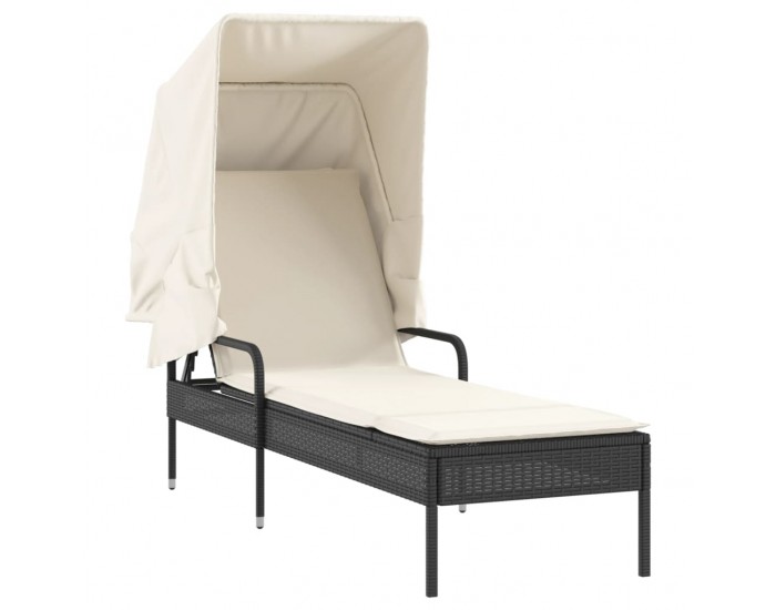 Sonata H Шезлонги 2 бр със сенника и маса, черно, полиратан