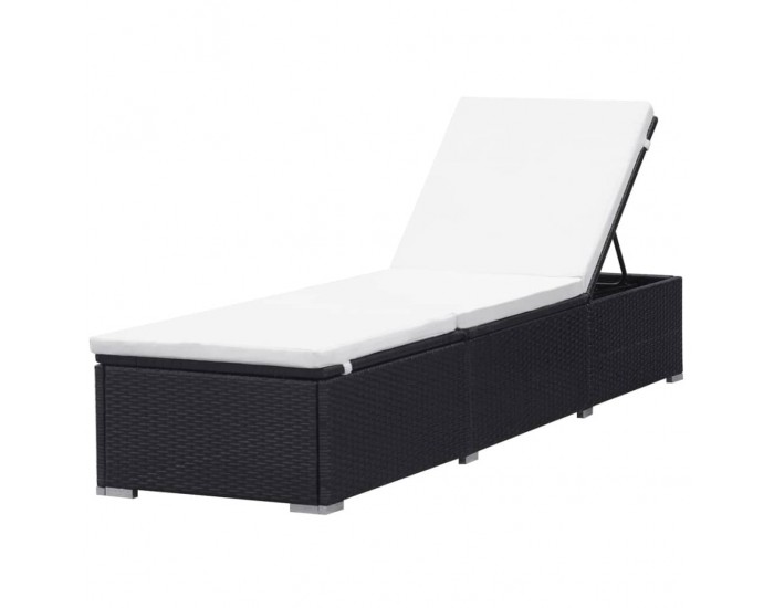 Sonata H Шезлонг с кремавобяло шалте, черен полиратан