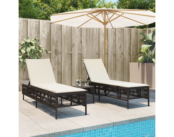 Sonata H Шезлонги, 2 бр, с масичка, кафяви, полиратан