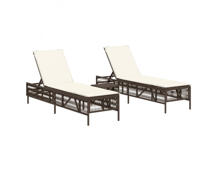 Sonata H Шезлонги, 2 бр, с масичка, кафяви, полиратан