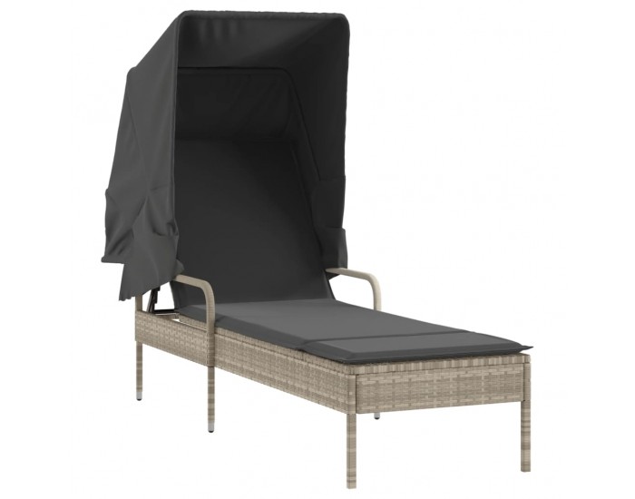 Sonata H Шезлонги 2 бр със сенници и маса, светлосив, полиратан