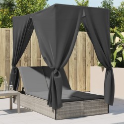 Sonata H Двоен шезлонг с покрив и завеси светлосив полиратан - Шезлонги