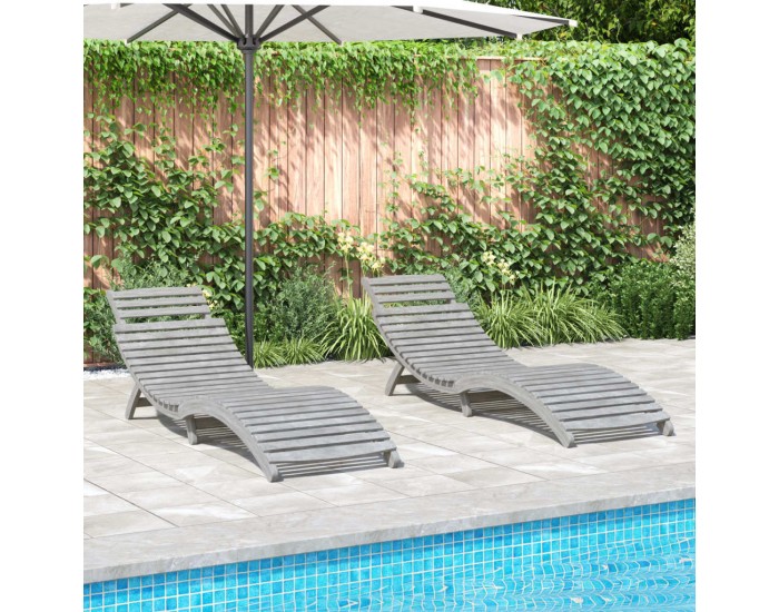 Sonata H Шезлонги, 2 бр, cив, 184x55x64 см, акациево дърво масив