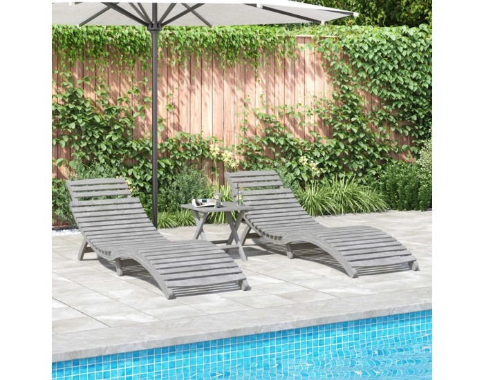Sonata H Шезлонги, 2 бр, cив, 184x55x64 см, акациево дърво масив