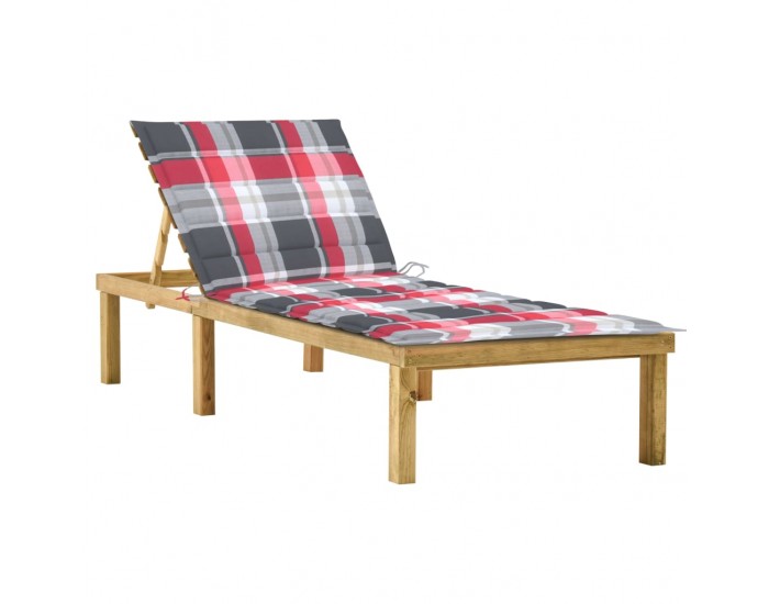 Sonata H Шезлонг с шалте на червено каре, импрегнирана борова дървесина