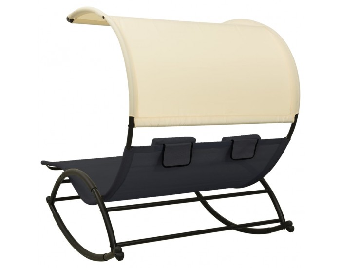 Sonata H Двоен шезлонг със сенник, Textilene, черно и кремаво