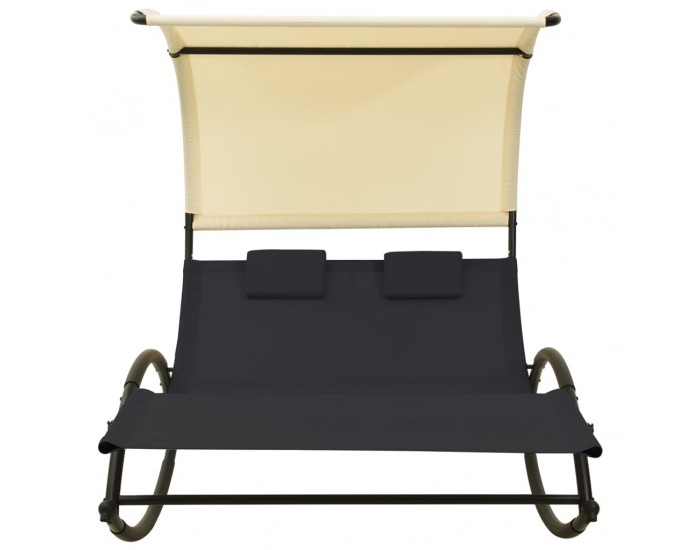 Sonata H Двоен шезлонг със сенник, Textilene, черно и кремаво