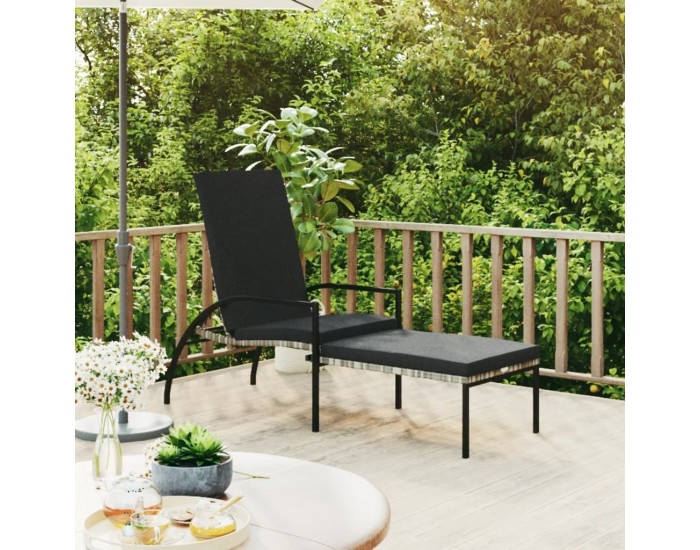 Sonata H Шезлонг с поставка за крака, PE ратан, сив