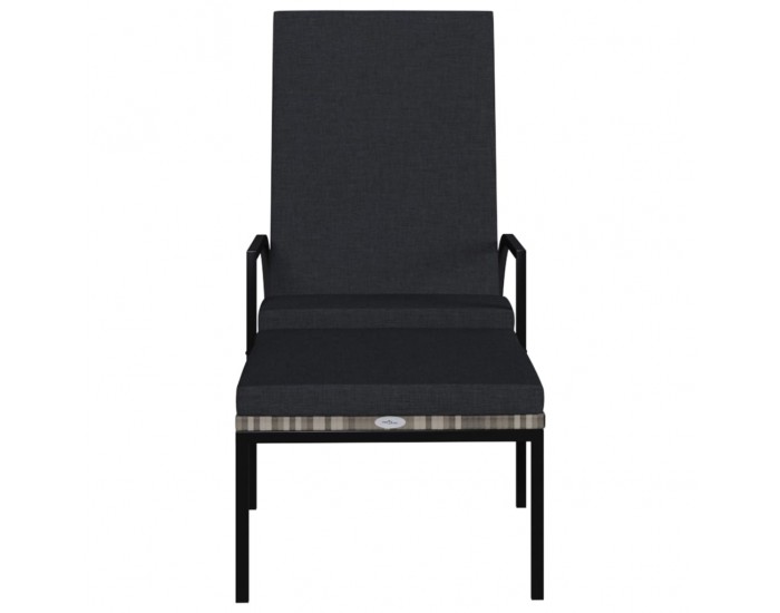 Sonata H Шезлонг с поставка за крака, PE ратан, сив