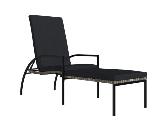 Sonata H Шезлонг с поставка за крака, PE ратан, сив