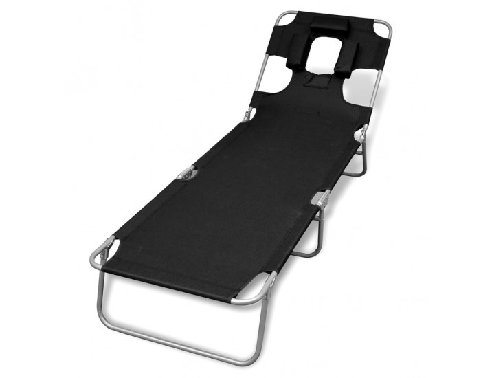 Sonata H Сгъваем шезлонг с възглавница, прахово боядисана стомана, черен