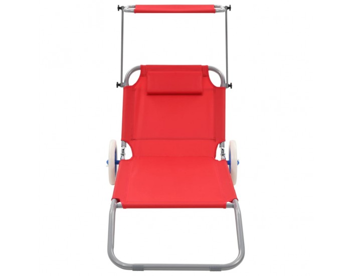 Sonata H Сгъваем шезлонг с козирка и колелца, стомана, червен