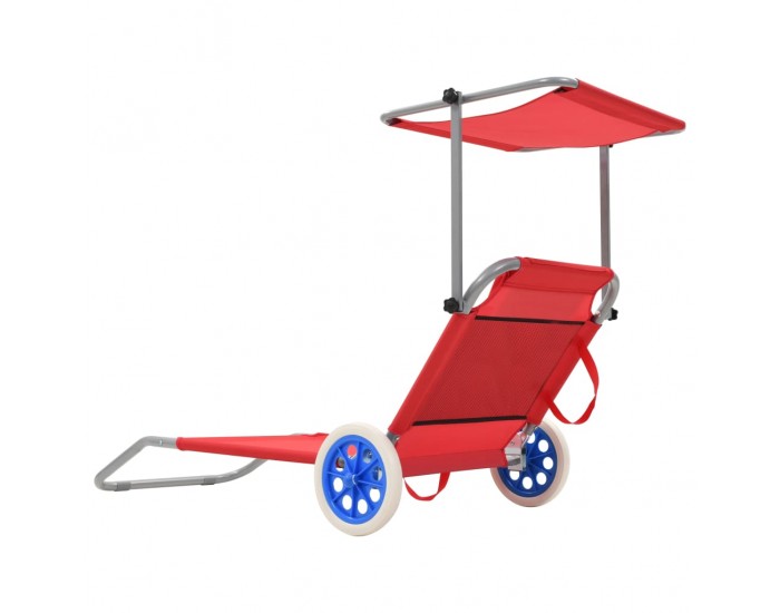 Sonata H Сгъваем шезлонг с козирка и колелца, стомана, червен