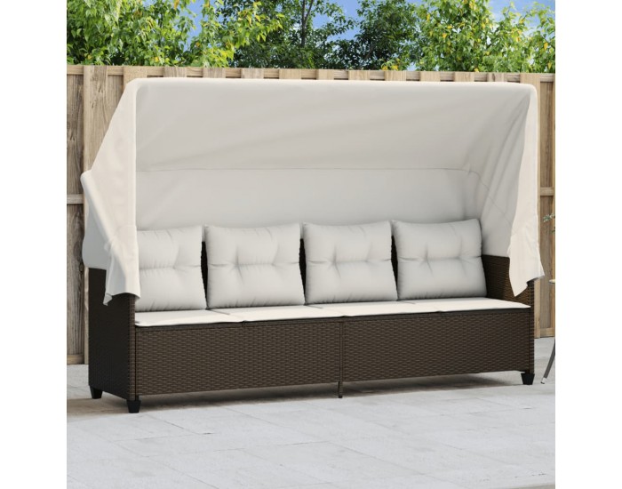 Sonata H Шезлонг със сенник и възглавници, кафяв, полиратан