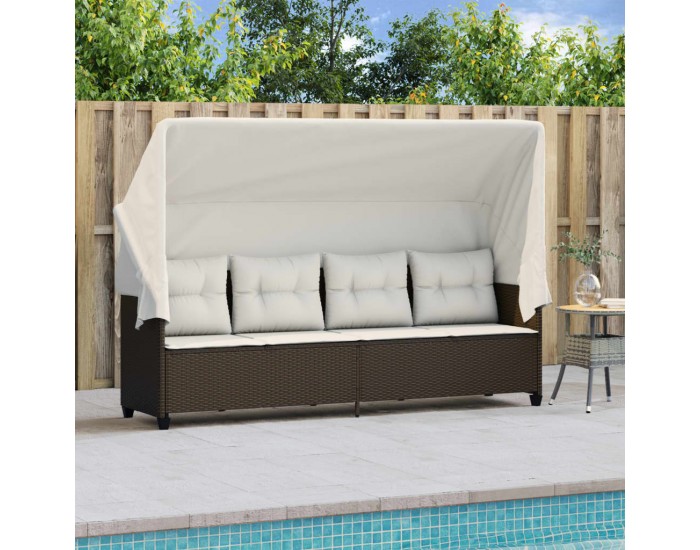 Sonata H Шезлонг със сенник и възглавници, кафяв, полиратан