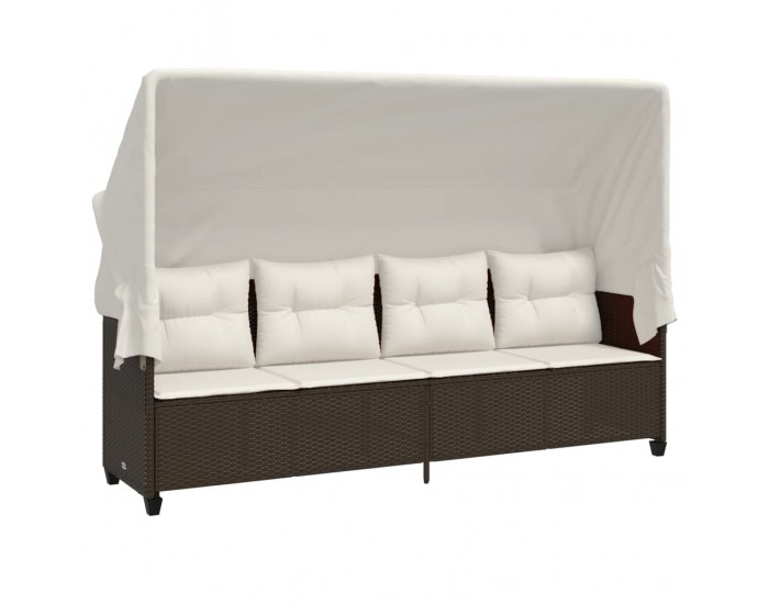 Sonata H Шезлонг със сенник и възглавници, кафяв, полиратан