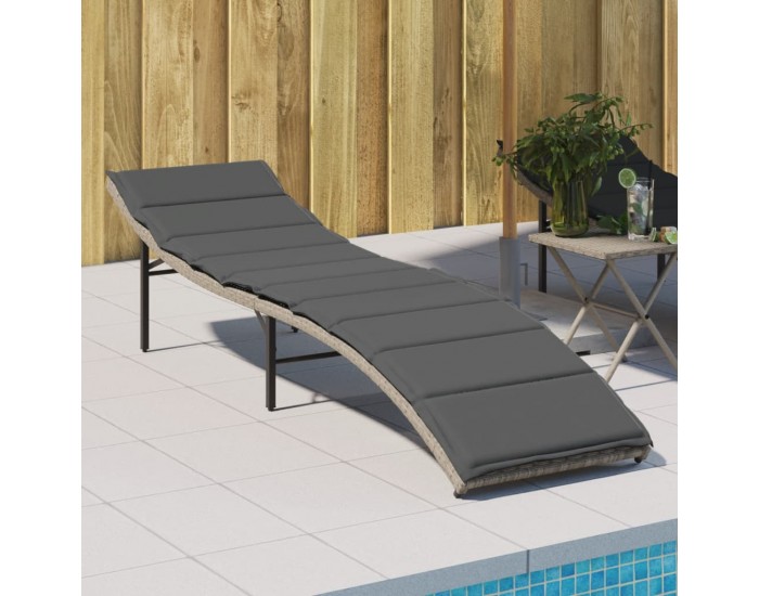 Sonata H Шезлонг с възглавница, светлосив, 55x199x50 см, полиратан