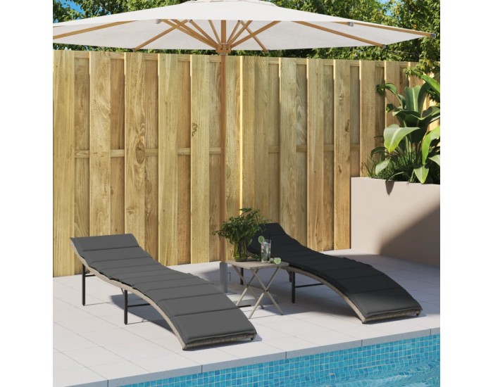 Sonata H Шезлонг с възглавница, светлосив, 55x199x50 см, полиратан