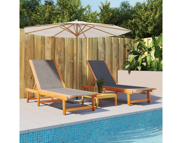 Sonata H Шезлонги, 2 бр, черно, масивно дърво акация и textilene