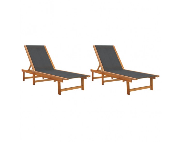 Sonata H Шезлонги, 2 бр, черно, масивно дърво акация и textilene