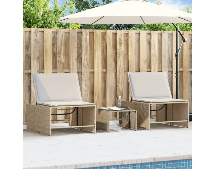 Sonata H Шезлонги, 2 бр. с маса, бежови, полиратан