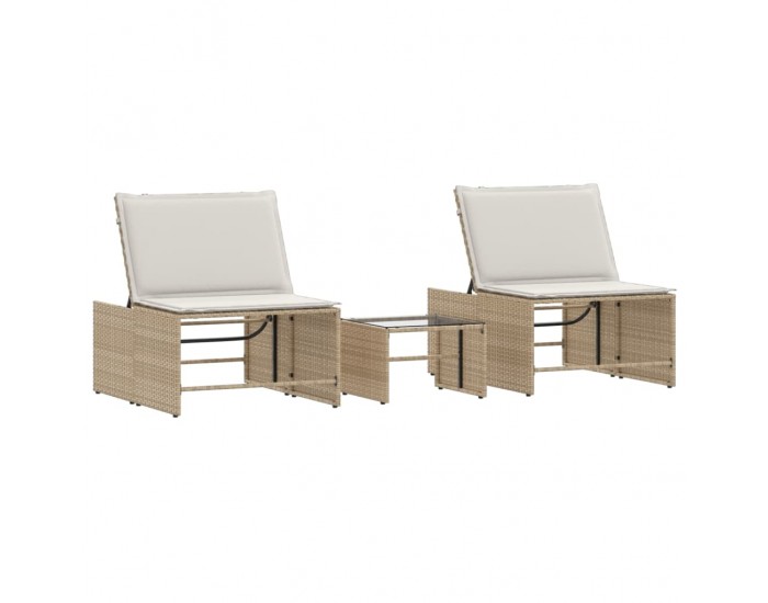 Sonata H Шезлонги, 2 бр. с маса, бежови, полиратан