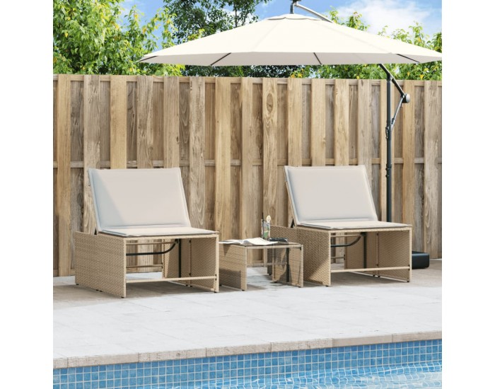 Sonata H Шезлонги, 2 бр. с маса, бежови, полиратан