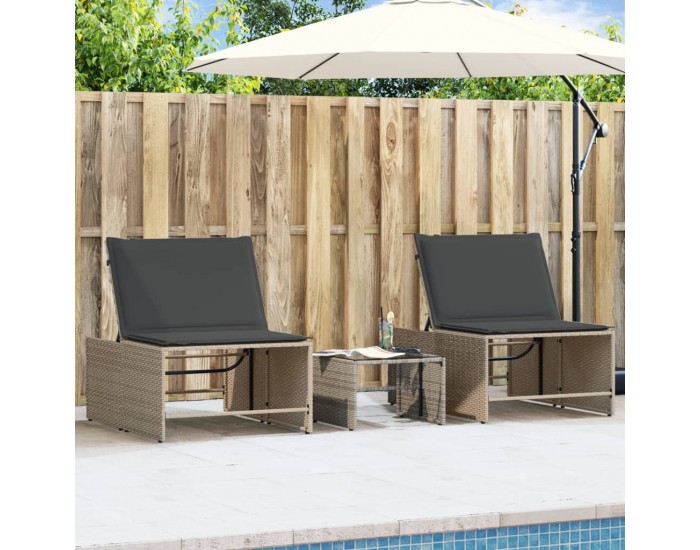 Sonata H Шезлонги, 2 бр. с маса, сиви, полиратан