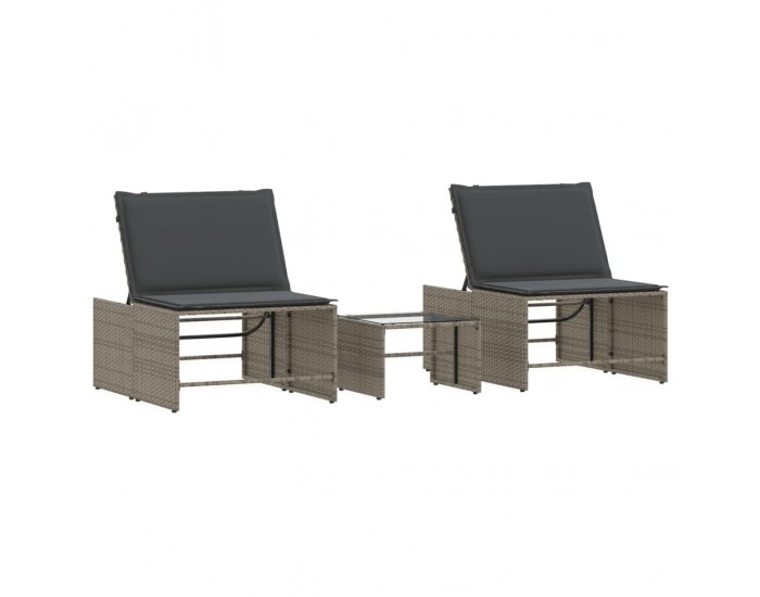 Sonata H Шезлонги, 2 бр. с маса, сиви, полиратан