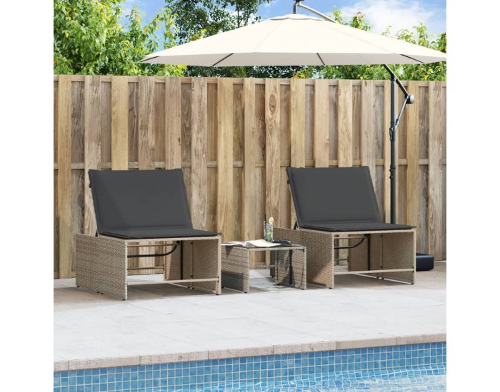 Sonata H Шезлонги, 2 бр. с маса, сиви, полиратан