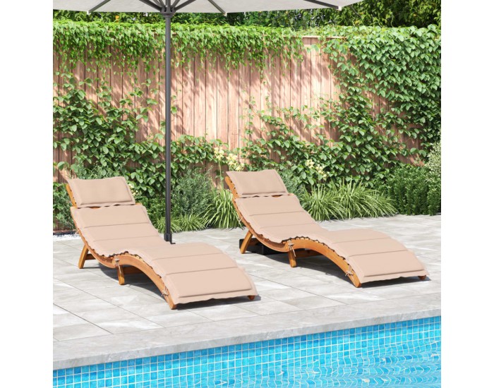 Sonata H Шезлонги с възглавници, 2 бр, бежово, акациево дърво масив