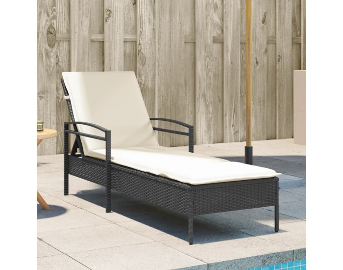 Sonata H Шезлонг с възглавница, черен, 63x200x81 см, полиратан