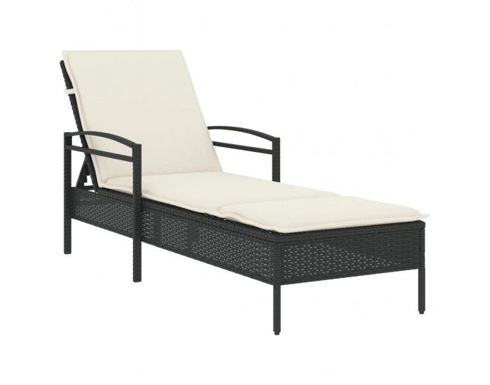 Sonata H Шезлонг с възглавница, черен, 63x200x81 см, полиратан