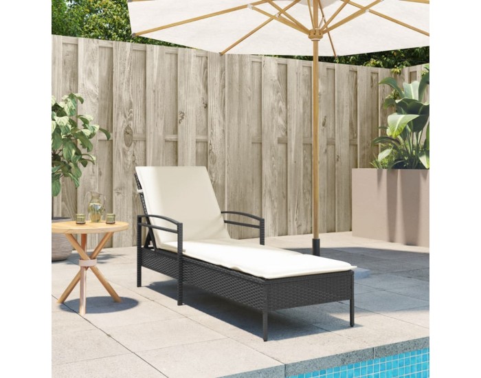 Sonata H Шезлонг с възглавница, черен, 63x200x81 см, полиратан