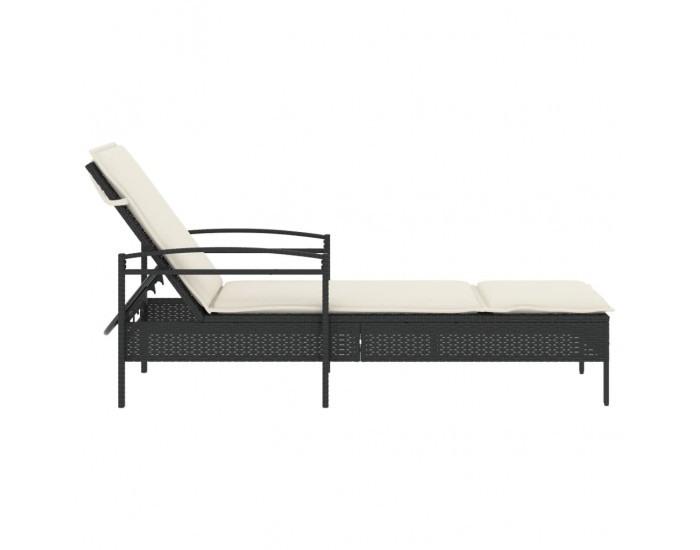 Sonata H Шезлонг с възглавница, черен, 63x200x81 см, полиратан