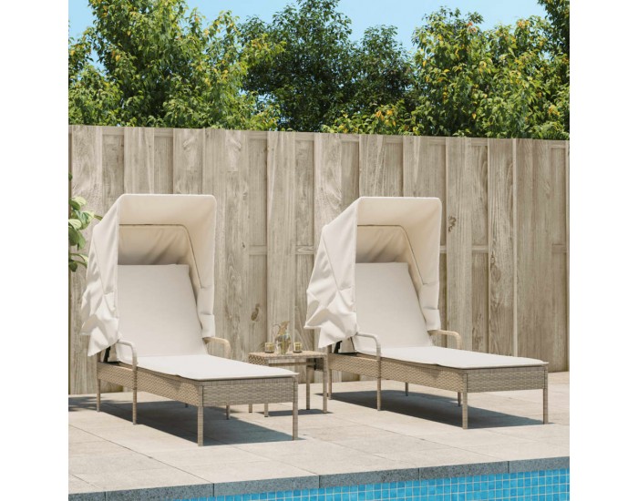 Sonata H Шезлонги 2 бр със сенника и маса, бежов, полиратан